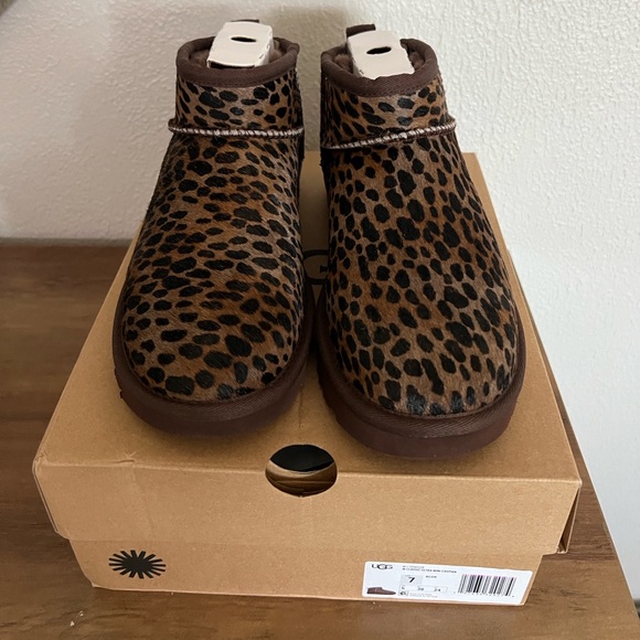 UGG Shoes - UGG Classic Ultra Mini Caspian Genuine Calf Hair Bootie. 7M. Cheetah print. New